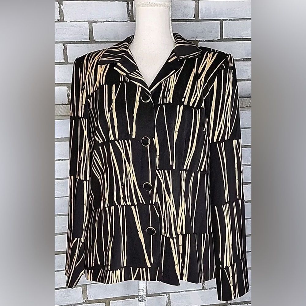Vintage bamboo print black and cream blazer